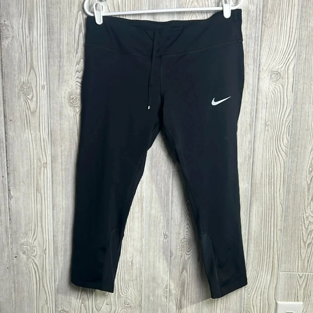 Nike Dri Fit Power Racer Running Crop Leggings Black Zip Pocket Size Xl